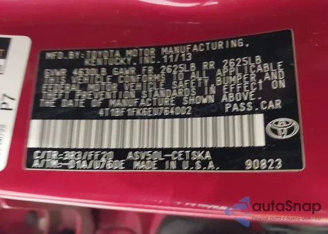 2014 Toyota Camry Se z USA, uszkodzony, nr VIN 4T1BF1FK6EU764002